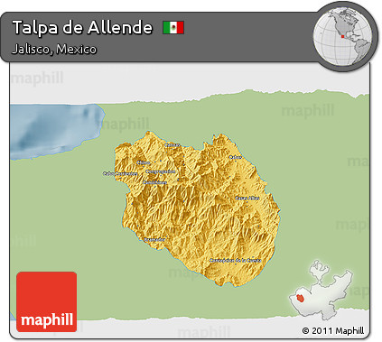 Savanna Style 3D Map of Talpa De Allende, single color outside