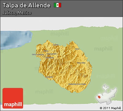 Savanna Style 3D Map of Talpa De Allende, single color outside