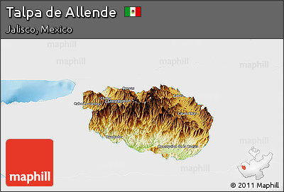 Physical Panoramic Map of Talpa De Allende, single color outside