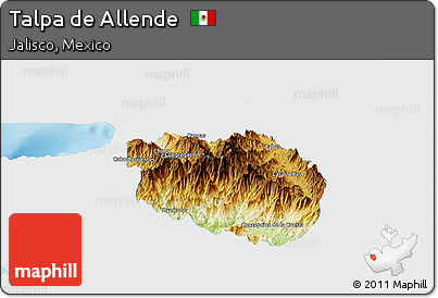 Physical Panoramic Map of Talpa De Allende, single color outside