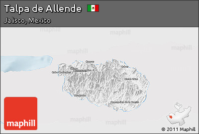 Silver Style Panoramic Map of Talpa De Allende, single color outside