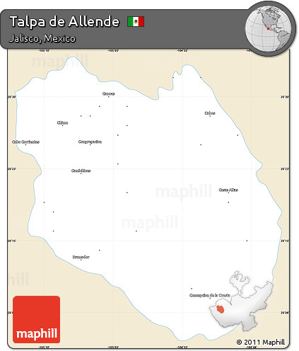 Classic Style Simple Map of Talpa De Allende, single color outside