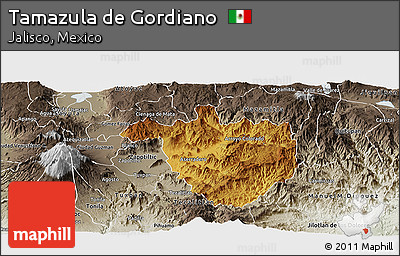 Physical Panoramic Map of Tamazula De Gordiano, semi-desaturated