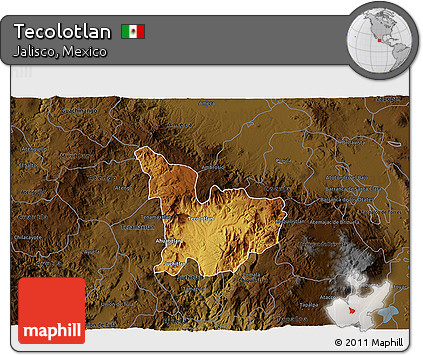 Physical 3D Map of Tecolotlan, darken