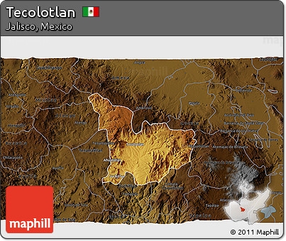 Physical 3D Map of Tecolotlan, darken