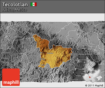 Physical 3D Map of Tecolotlan, desaturated
