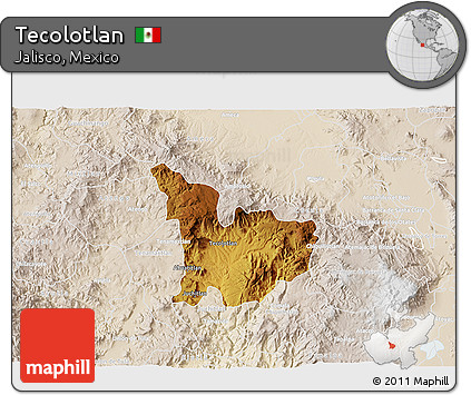Physical 3D Map of Tecolotlan, lighten