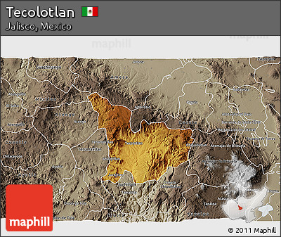 Physical 3D Map of Tecolotlan, semi-desaturated