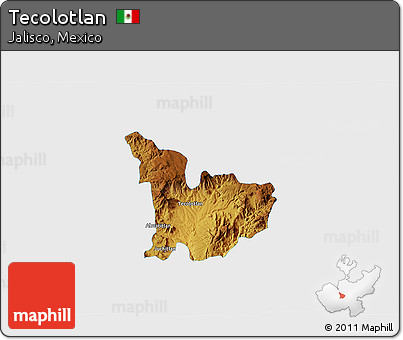 Physical 3D Map of Tecolotlan, single color outside