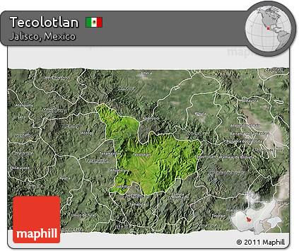 Satellite 3D Map of Tecolotlan, semi-desaturated