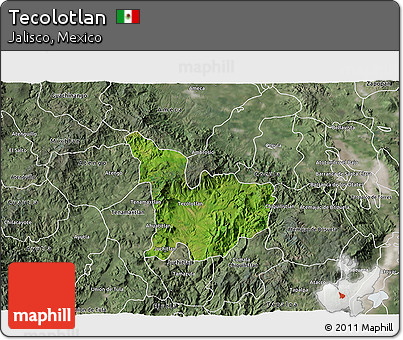 Satellite 3D Map of Tecolotlan, semi-desaturated
