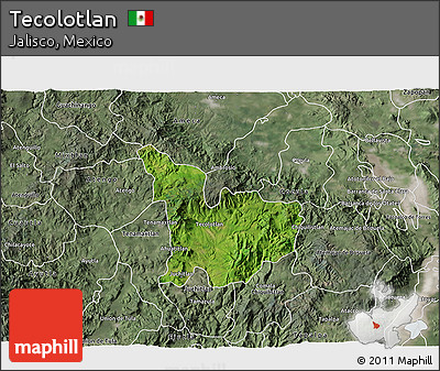 Satellite 3D Map of Tecolotlan, semi-desaturated