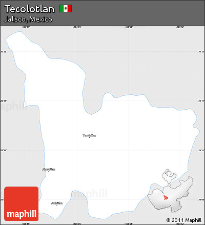 Silver Style Simple Map of Tecolotlan, single color outside