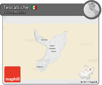 Classic Style 3D Map of Teocaltiche, single color outside