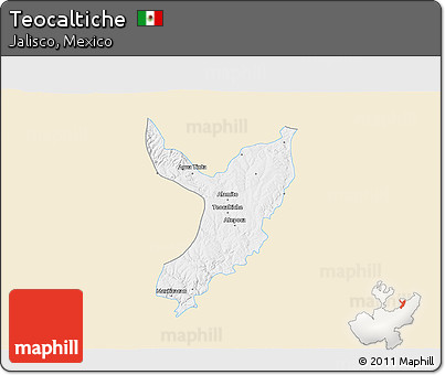 Classic Style 3D Map of Teocaltiche, single color outside