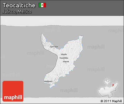 Gray 3D Map of Teocaltiche, single color outside