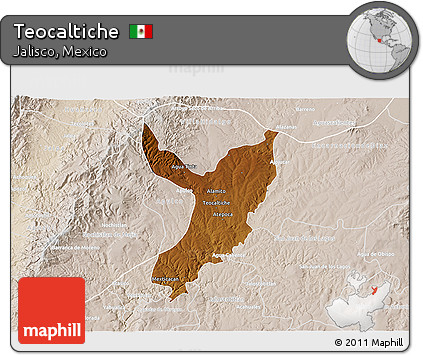 Physical 3D Map of Teocaltiche, lighten