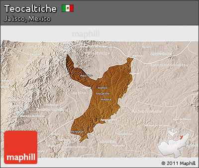 Physical 3D Map of Teocaltiche, lighten