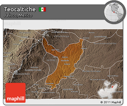 Physical 3D Map of Teocaltiche, semi-desaturated