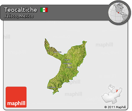 Satellite 3D Map of Teocaltiche, single color outside