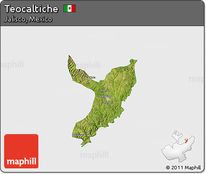 Satellite 3D Map of Teocaltiche, single color outside