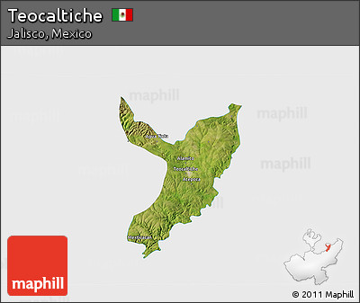 Satellite 3D Map of Teocaltiche, single color outside