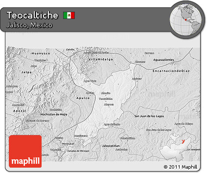 Silver Style 3D Map of Teocaltiche