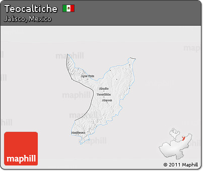 Silver Style 3D Map of Teocaltiche, single color outside