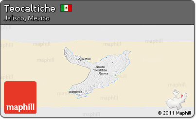 Classic Style Panoramic Map of Teocaltiche, single color outside