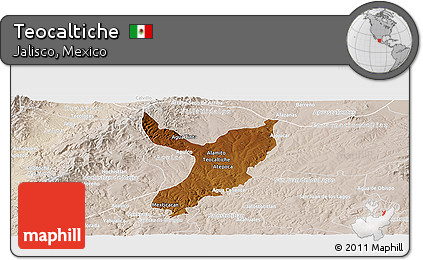 Physical Panoramic Map of Teocaltiche, lighten