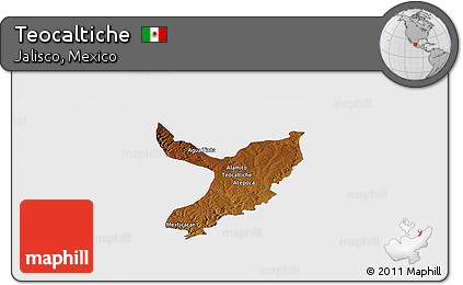 Physical Panoramic Map of Teocaltiche, single color outside