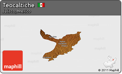 Physical Panoramic Map of Teocaltiche, single color outside