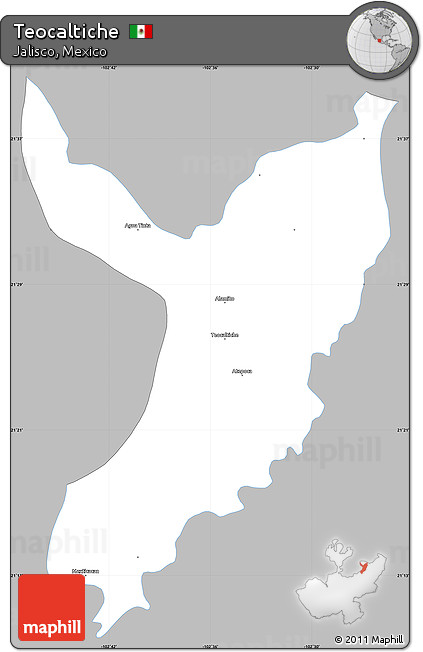 Gray Simple Map of Teocaltiche, single color outside