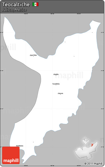 Gray Simple Map of Teocaltiche, single color outside