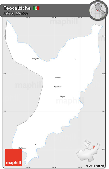 Silver Style Simple Map of Teocaltiche, single color outside