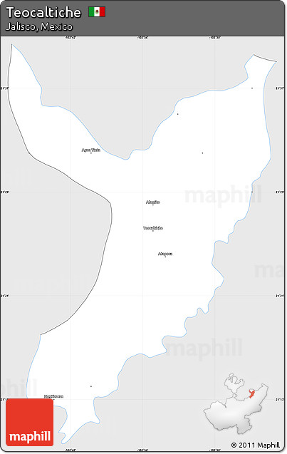 Silver Style Simple Map of Teocaltiche, single color outside