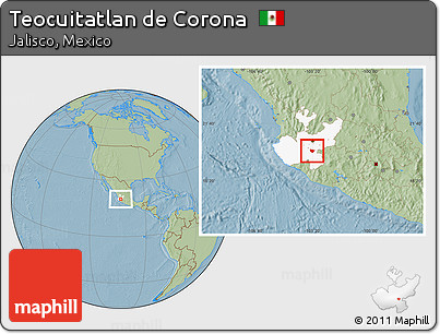 Savanna Style Location Map of Teocuitatlan De Corona, highlighted parent region, hill shading