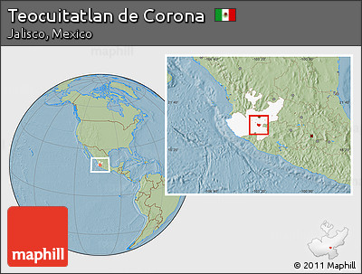 Savanna Style Location Map of Teocuitatlan De Corona, highlighted parent region, hill shading