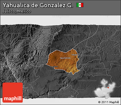 Physical 3D Map of Yahualica De Gonzalez G., darken, desaturated