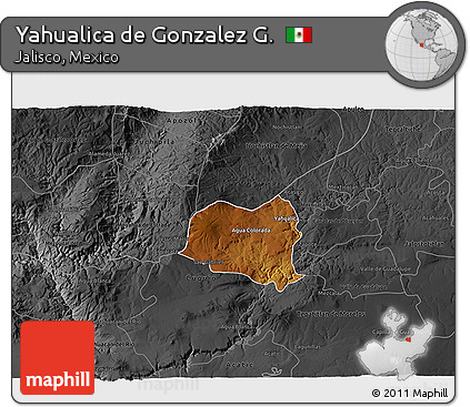 Physical 3D Map of Yahualica De Gonzalez G., darken, desaturated