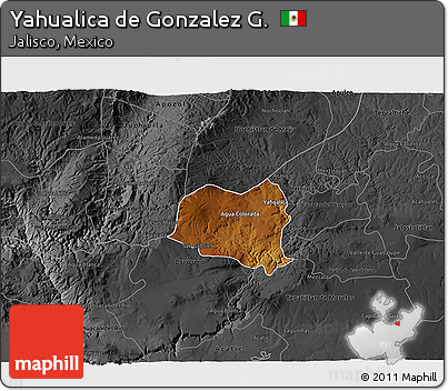 Physical 3D Map of Yahualica De Gonzalez G., darken, desaturated