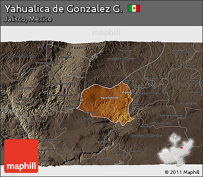 Physical 3D Map of Yahualica De Gonzalez G., darken, semi-desaturated