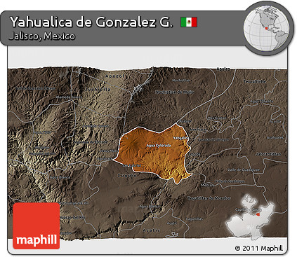 Physical 3D Map of Yahualica De Gonzalez G., darken, semi-desaturated