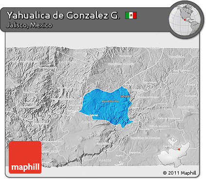 Political 3D Map of Yahualica De Gonzalez G., lighten, desaturated