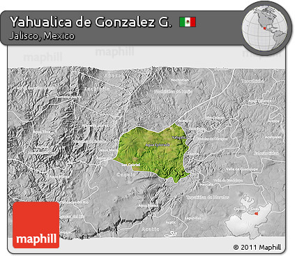 Satellite 3D Map of Yahualica De Gonzalez G., lighten, desaturated