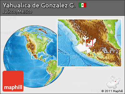 Physical Location Map of Yahualica De Gonzalez G., highlighted parent region