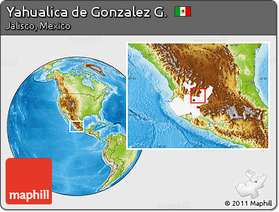 Physical Location Map of Yahualica De Gonzalez G., highlighted parent region