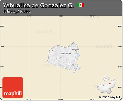 Classic Style Map of Yahualica De Gonzalez G., single color outside