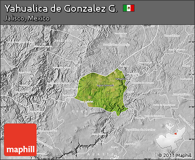 Satellite Map of Yahualica De Gonzalez G., lighten, desaturated