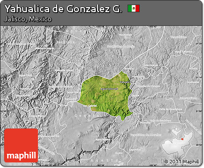 Satellite Map of Yahualica De Gonzalez G., lighten, desaturated